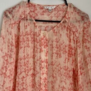 Cabi Emerson‎ Women's Med Silk Button Down Abstract Blouse Top Tunic
